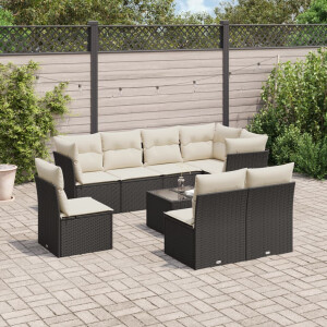 vidaXL 9-delige Loungeset met kussens poly rattan zwart