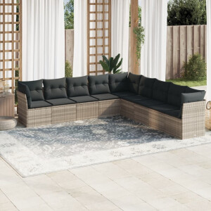 vidaXL 9-delige Loungeset met kussens poly rattan lichtgrijs