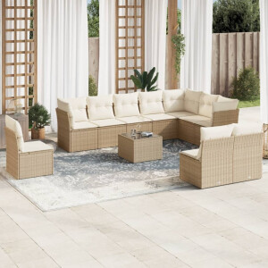 vidaXL 11-delige Tuinset met kussens poly rattan beige