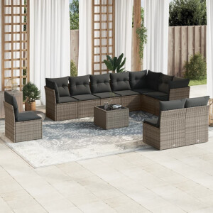 vidaXL 11-delige Loungeset met kussens poly rattan grijs