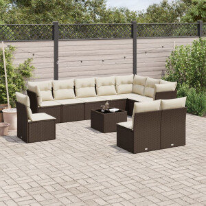 vidaXL 11-delige Loungeset met kussens poly rattan bruin