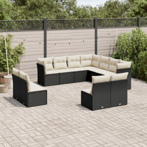 vidaXL 11-delige Loungeset met kussens poly rattan zwart