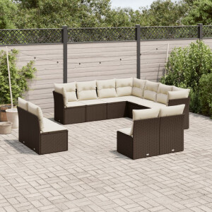 vidaXL 11-delige Loungeset met kussens poly rattan bruin