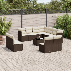 vidaXL 12-delige Loungeset met kussens poly rattan bruin
