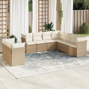 vidaXL 9-delige Loungeset met kussens poly rattan beige