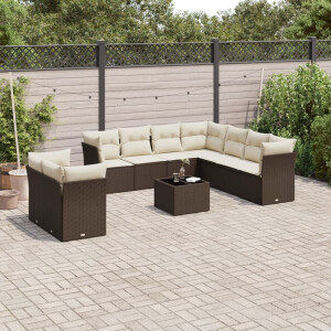 vidaXL 10-delige Loungeset met kussens poly rattan bruin