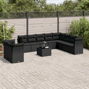 vidaXL 11-delige Loungeset met kussens poly rattan zwart