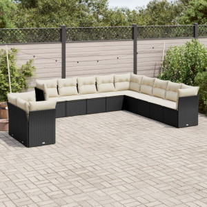 vidaXL 11-delige Loungeset met kussens poly rattan zwart