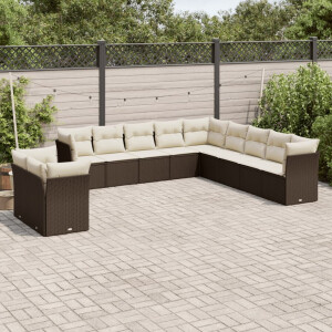 vidaXL 11-delige Loungeset met kussens poly rattan bruin