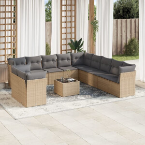 vidaXL 12-delige Loungeset met kussens poly rattan beige