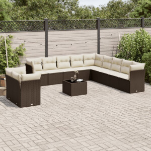 vidaXL 12-delige Loungeset met kussens poly rattan bruin