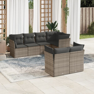 vidaXL 7-delige Loungeset met kussens poly rattan grijs