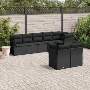 vidaXL 8-delige Loungeset met kussens poly rattan zwart