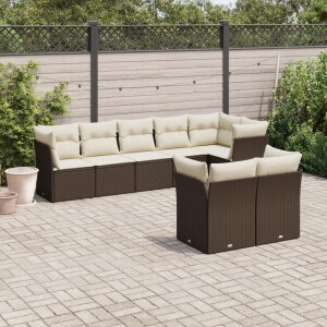 vidaXL 8-delige Loungeset met kussens poly rattan bruin
