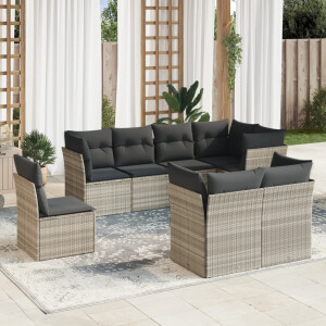 vidaXL 8-delige Loungeset met kussens poly rattan lichtgrijs