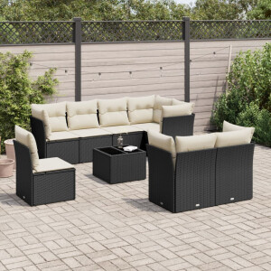 vidaXL 9-delige Loungeset met kussens poly rattan zwart