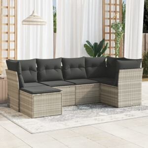 vidaXL 6-delige Loungeset met kussens poly rattan lichtgrijs