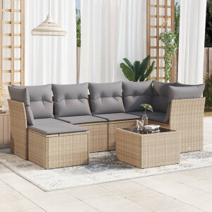 vidaXL 7-delige Loungeset met kussens poly rattan beige