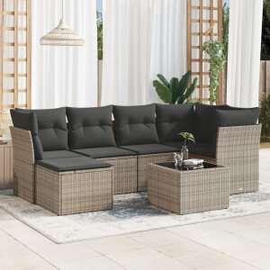 vidaXL 7-delige Loungeset met kussens poly rattan grijs