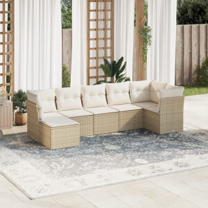 vidaXL 7-delige Loungeset met kussens poly rattan beige