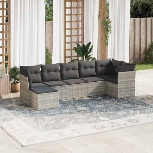 vidaXL 7-delige Loungeset met kussens poly rattan lichtgrijs