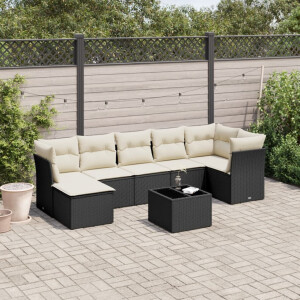 vidaXL 8-delige Loungeset met kussens poly rattan zwart