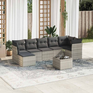 vidaXL 8-delige Loungeset met kussens poly rattan lichtgrijs