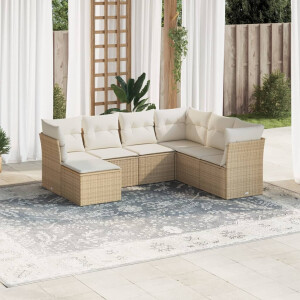 vidaXL 7-delige Loungeset met kussens poly rattan beige
