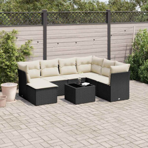 vidaXL 8-delige Loungeset met kussens poly rattan zwart