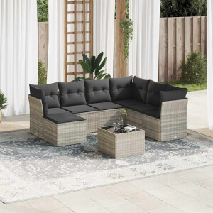 vidaXL 8-delige Loungeset met kussens poly rattan lichtgrijs