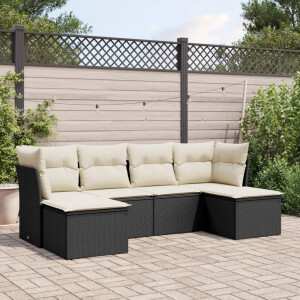 vidaXL 6-delige Loungeset met kussens poly rattan zwart