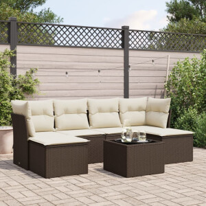 vidaXL 7-delige Loungeset met kussens poly rattan bruin