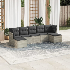 vidaXL 7-delige Loungeset met kussens poly rattan lichtgrijs