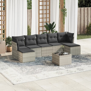 vidaXL 8-delige Loungeset met kussens poly rattan lichtgrijs