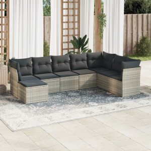 vidaXL 8-delige Loungeset met kussens poly rattan lichtgrijs