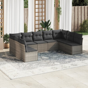 vidaXL 9-delige Loungeset met kussens poly rattan grijs