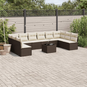 vidaXL 11-delige Loungeset met kussens poly rattan bruin