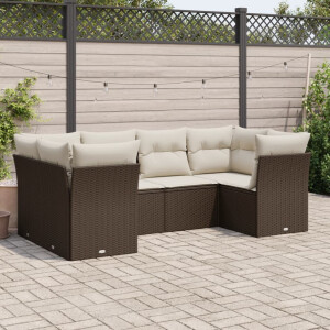 vidaXL 6-delige Loungeset met kussens poly rattan bruin