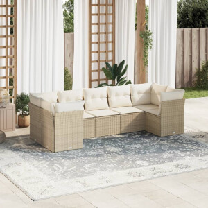 vidaXL 7-delige Loungeset met kussens poly rattan beige