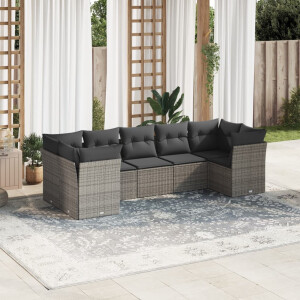 vidaXL 7-delige Loungeset met kussens poly rattan grijs