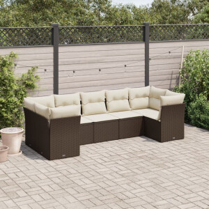 vidaXL 7-delige Loungeset met kussens poly rattan bruin