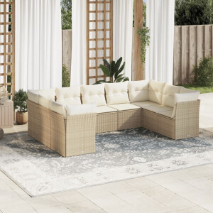 vidaXL 9-delige Loungeset met kussens poly rattan beige
