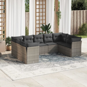 vidaXL 9-delige Loungeset met kussens poly rattan grijs