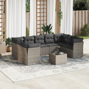 vidaXL 10-delige Loungeset met kussens poly rattan grijs
