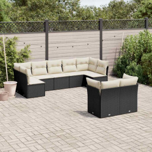 vidaXL 9-delige Loungeset met kussens poly rattan zwart