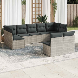 vidaXL 9-delige Loungeset met kussens poly rattan lichtgrijs