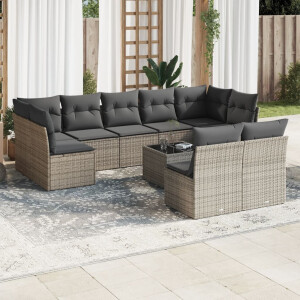 vidaXL 10-delige Loungeset met kussens poly rattan grijs