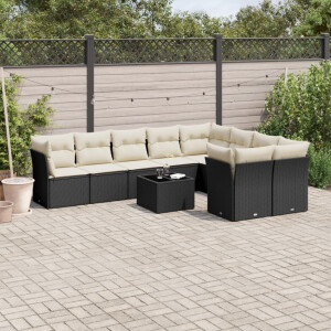 vidaXL 10-delige Loungeset met kussens poly rattan zwart
