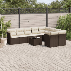 vidaXL 10-delige Loungeset met kussens poly rattan bruin