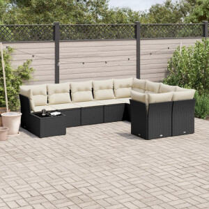 vidaXL 10-delige Loungeset met kussens poly rattan zwart